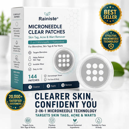 ✨Rainiste®2-in-1 Microneedle & Hydrocolloid Patch🍀| Removes Raised Moles, Acne, Flat Warts & Skin Tags | Helps Improve Wrinkles, Scars & Blemishes | Invisible Patches for Face & Body