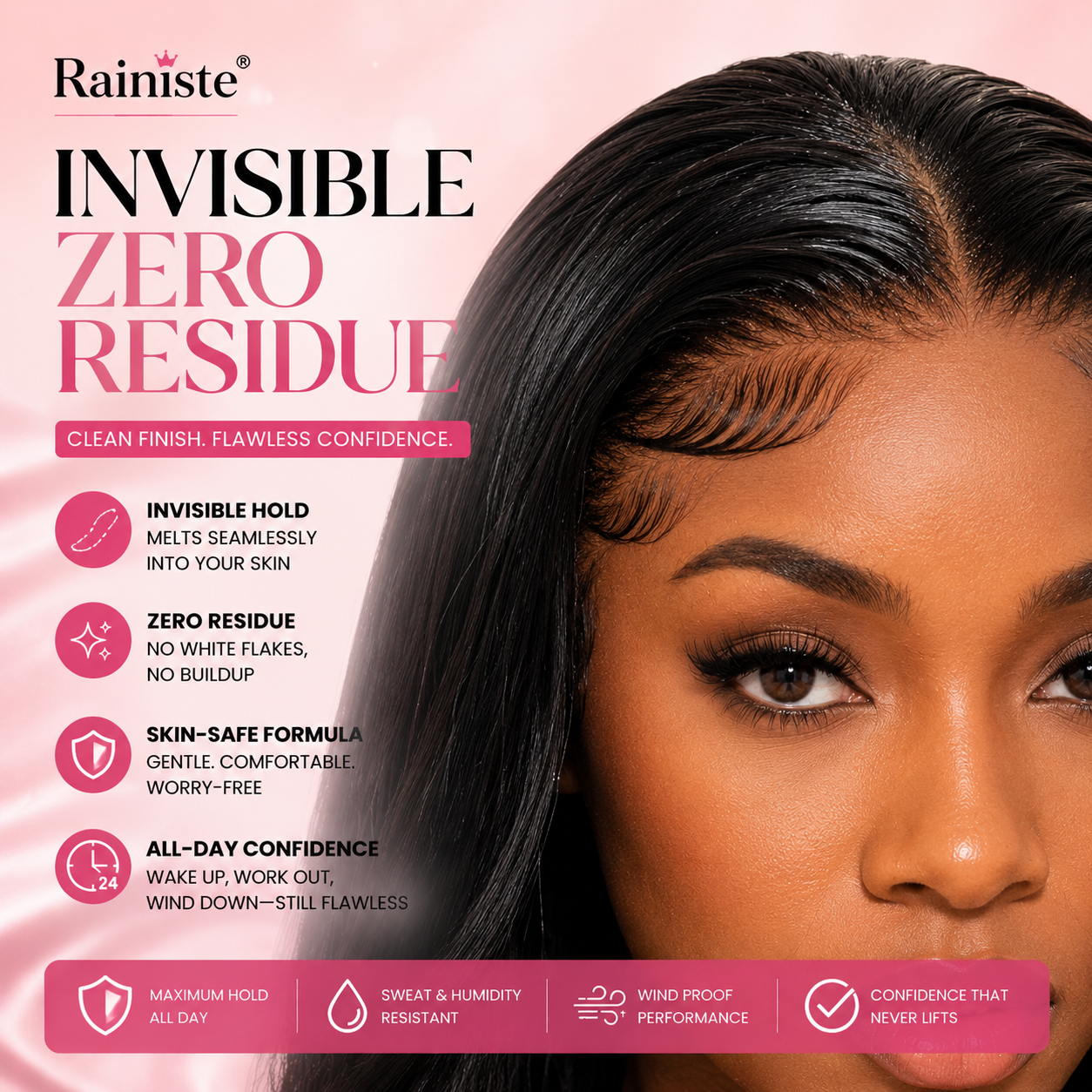 Rainiste Clear Lace Hold Spray Flawless, Natural-Looking Hold That Lasts All Day