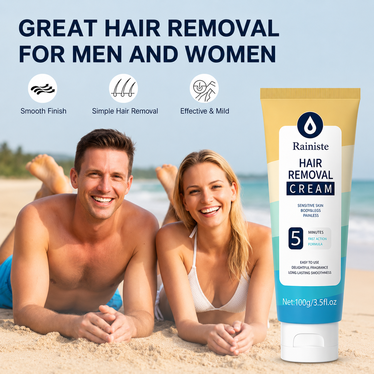 Rainiste™ Hair Removal Cream for Men & Women – Sensitive Skin Formula