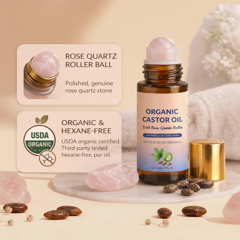 Organic Golden Castor Oil Roll-On with Rose Quartz